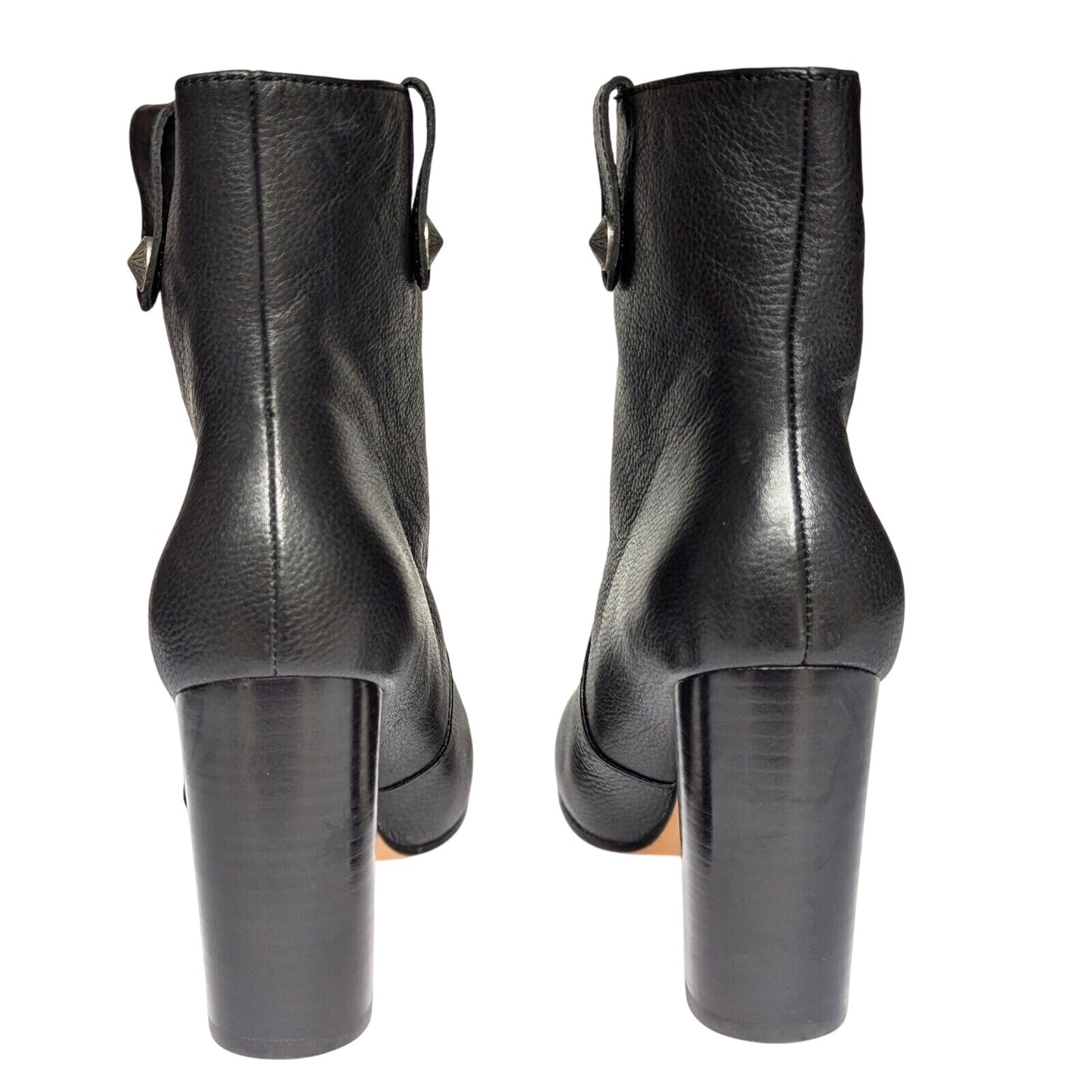 Black Pebbled Leather Heeled Ankle Booties with Pewter Stud | Women's 7.5 | NWOT