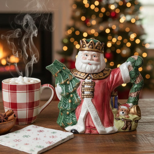 Vintage World Bazaars Santa King Ceramic Pitcher / Teapot – Early 2000s Regal Father Christmas
