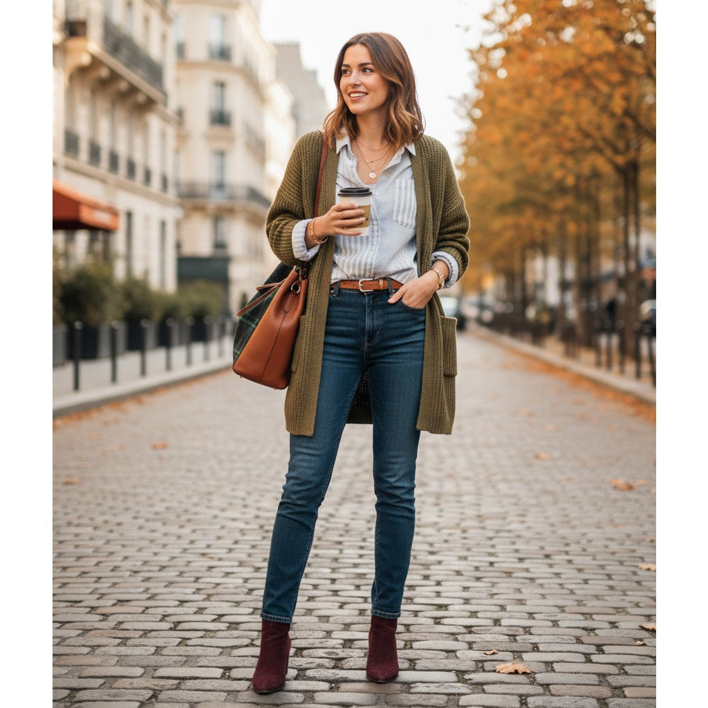 Tomboy Shirt – 100% Organic Cotton, Contrasting Blue Stripes - Women's 6 US | 38 EU