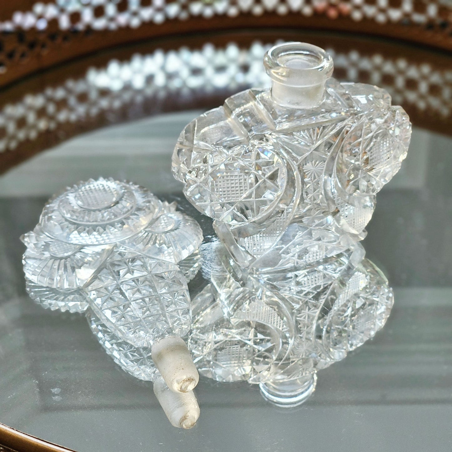 Vintage Czech Cut Crystal Winged Vanity Bottle