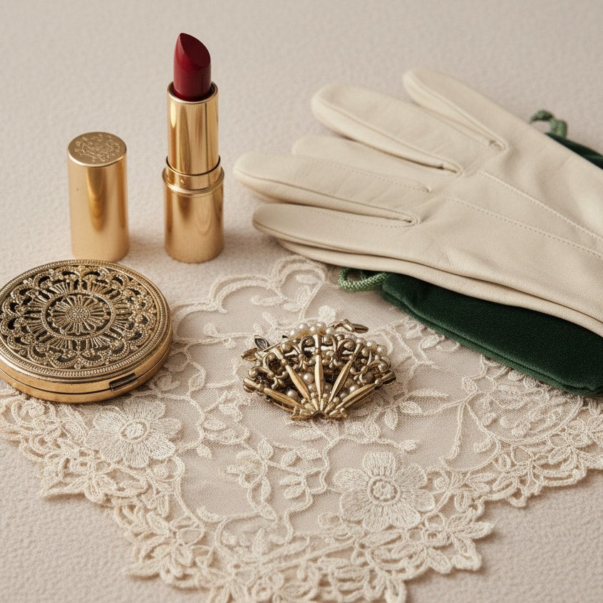 Mid-Century Gold Tone Fan Brooch with Faux Pearls – Ornate Filigree Design