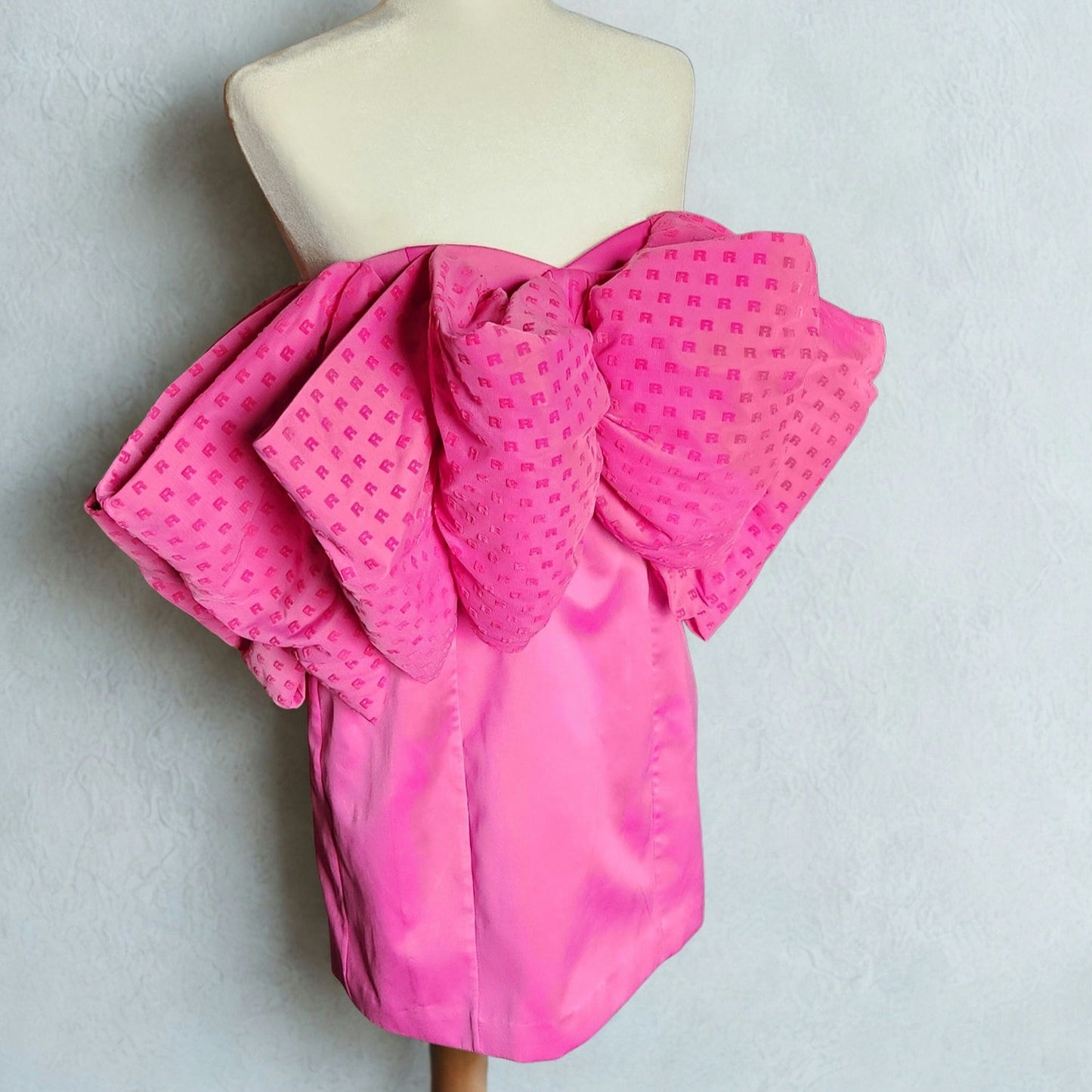 💖 ROTATE Birger Christensen Women's Natalie Fuchsia Pink Bow Mini Dress Size 8