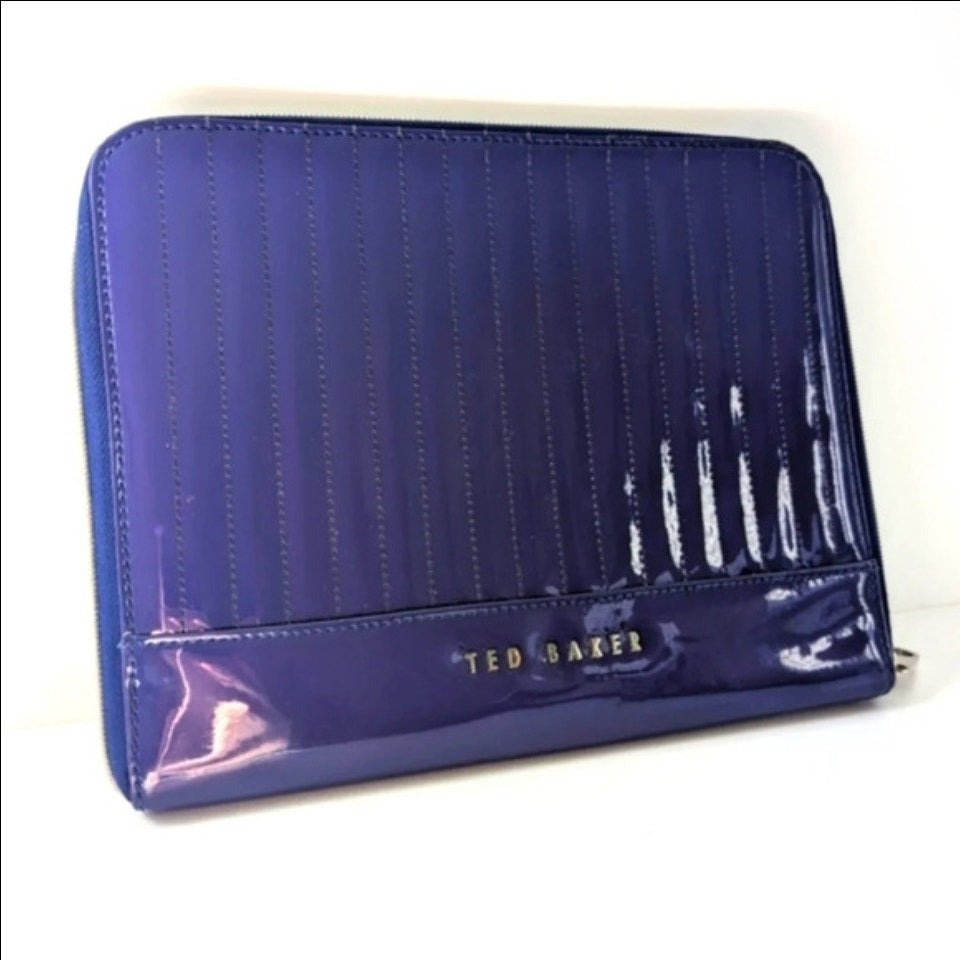 Ted Baker Quilted Patent Leather iPad Tablet Case Portfolio Purple Glossy | Women