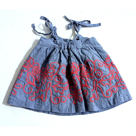 Tea	Collection Linen Blend Blue Chambray Red Embroidered Dress Size 3-6 months