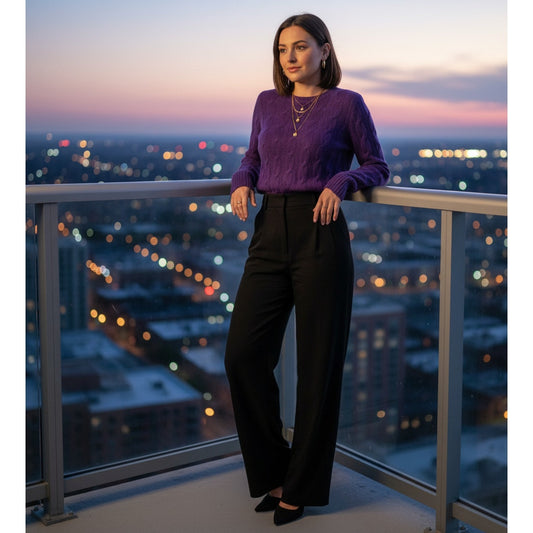 100% Cashmere Purple Cable Knit Sweater | Women's M