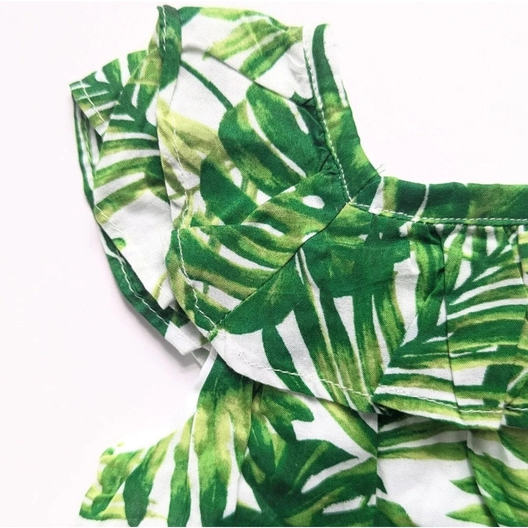 Janie and Jack Palm Leaf Bubble Romper Green Banana Leaf Print | Baby Size 3-6M