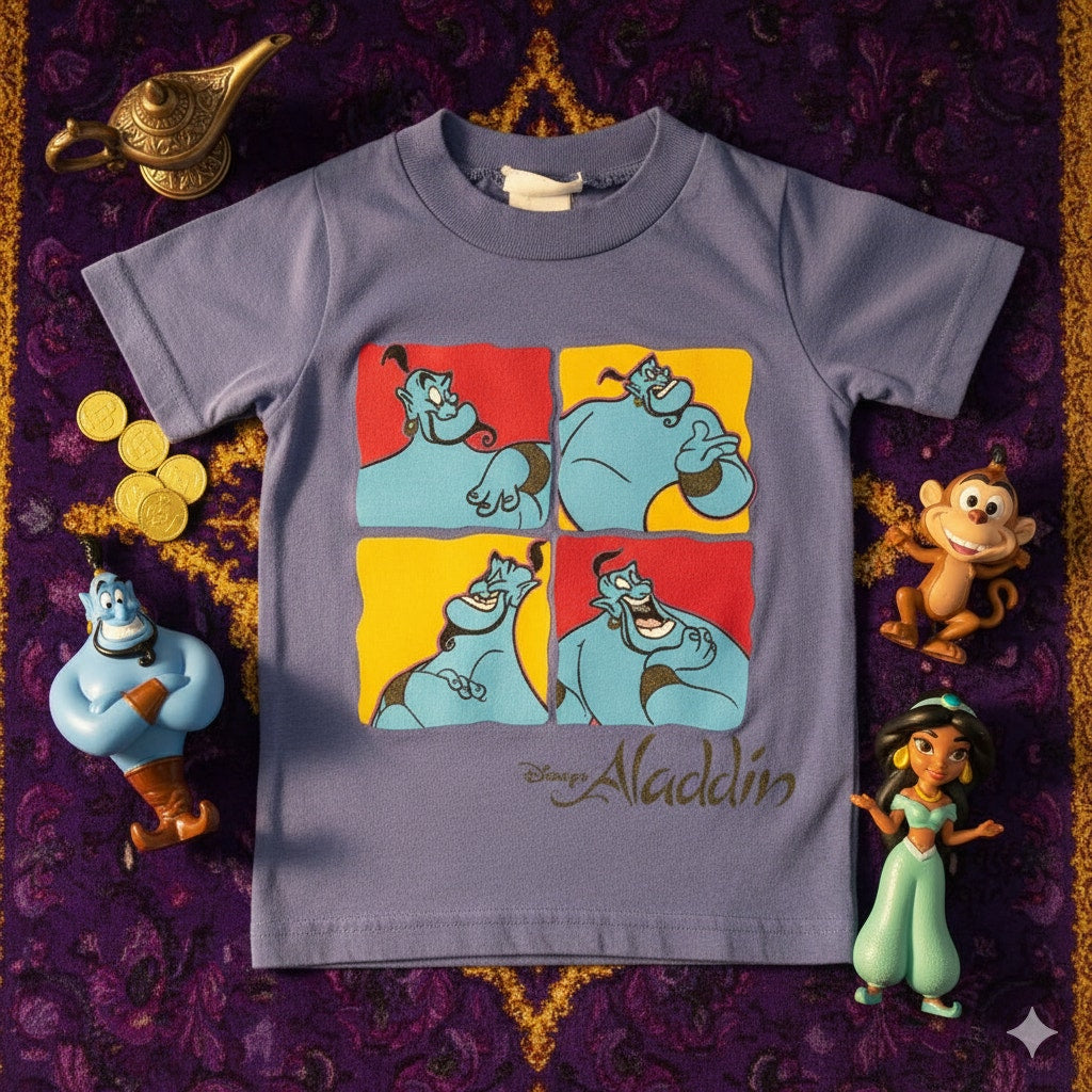 Disney Vintage 1990s Aladdin Toddler Kids Genie Sparkle Blue T-shirt | Size 2T