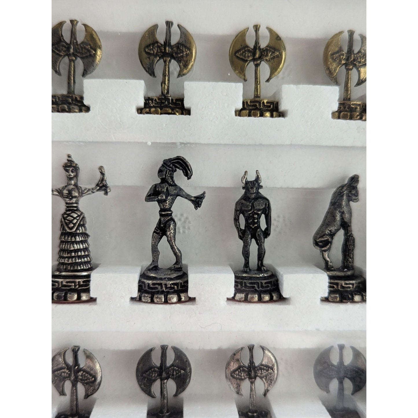 Vintage Forma Greek Mythology Chess Set – Never Opened – Brass & Pewter Pieces 1.5"–2.25" – Collectible Home Display