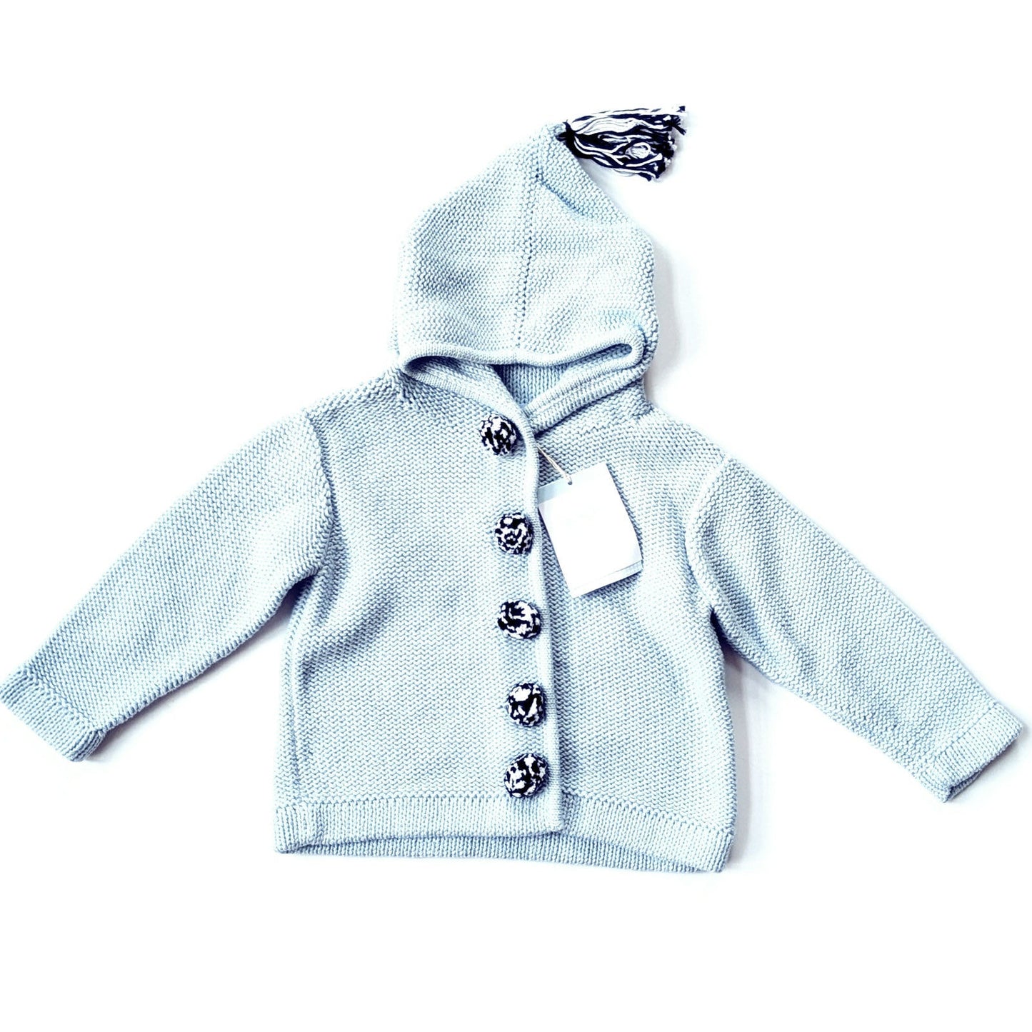 Bella Bliss Baby Blue Hooded Knit Cardigan w/ Pom Pom Buttons & Tassel | Size 18M | NWT