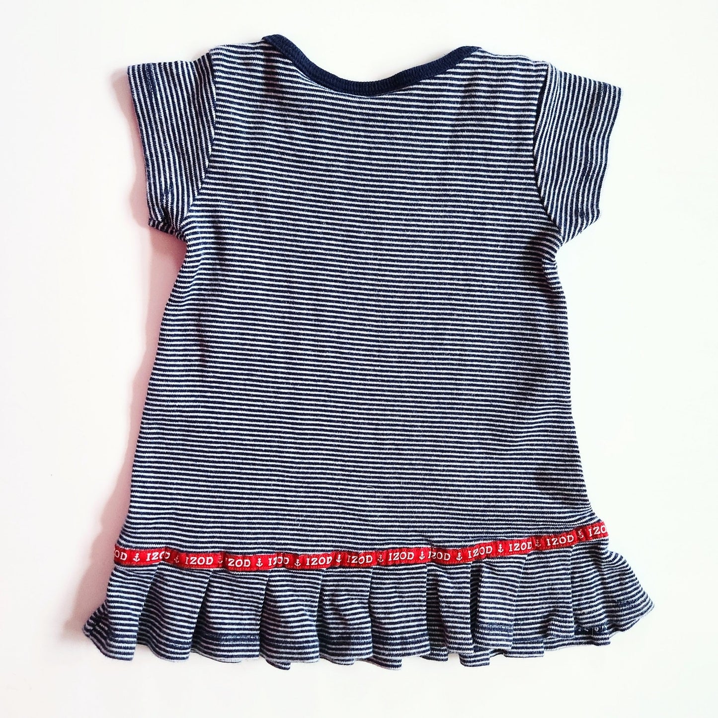 Izod Navy Blue & White Striped Drop Waist Short Sleeve Cotton Dress Size 2T