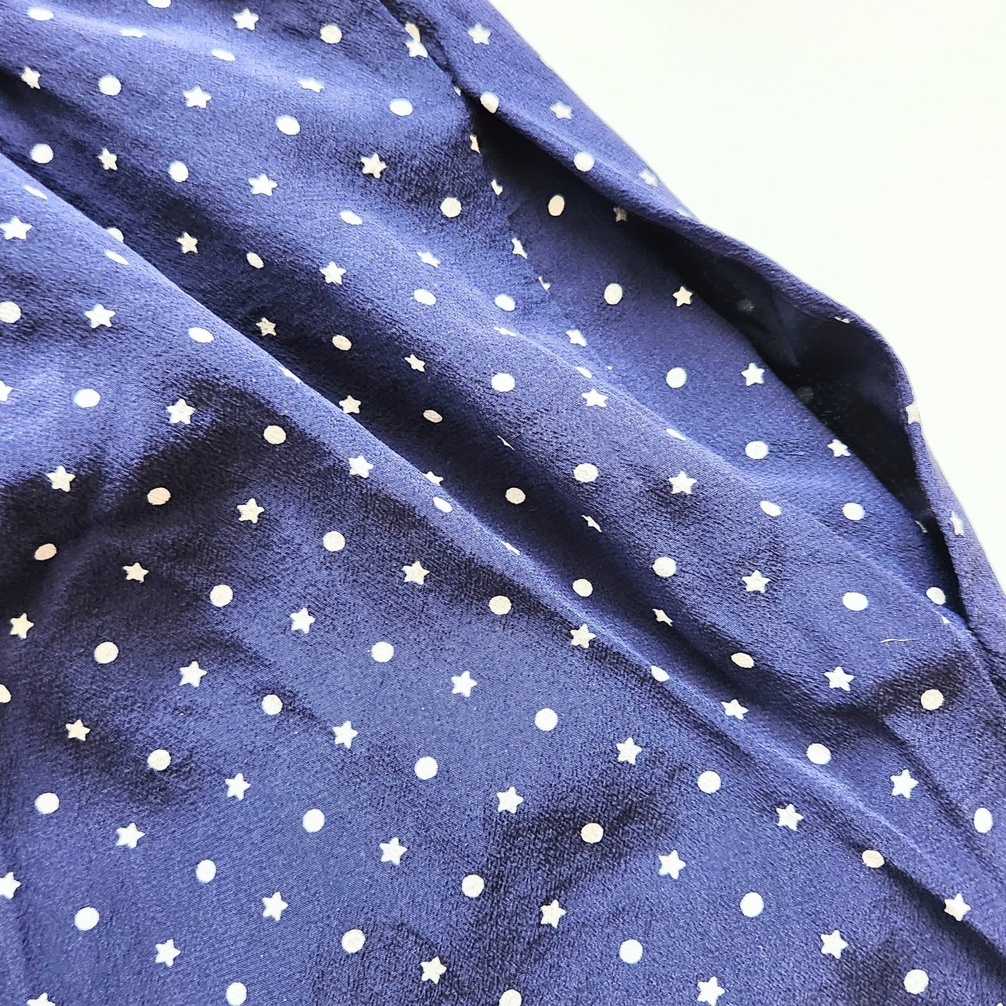 Madewell Silk Cross-Back Dress | Dots & Stars Print | Midnight Blue | Women Size 2 | Short Sleeve Lined Party Brunch Dress