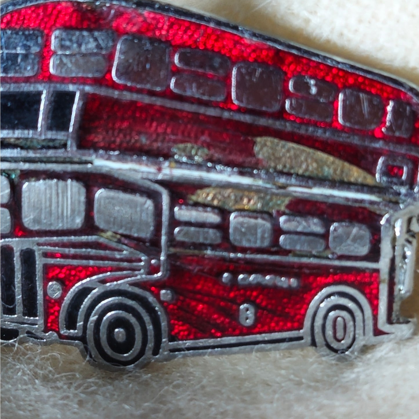 Vintage 1980s Red Double Decker Bus Brooch | Glitter Enamel London Bus Pin | Retro Graphic Jewelry