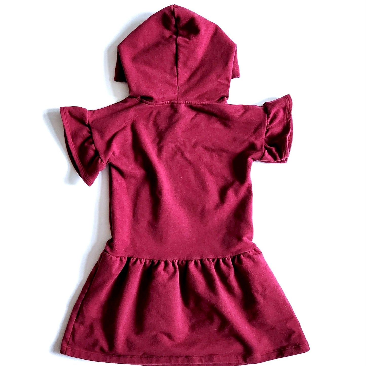 Janie and Jack Girls Burgundy Hooded Dress | French Terry Drop Waist Ruffle Sleeve | Size 5