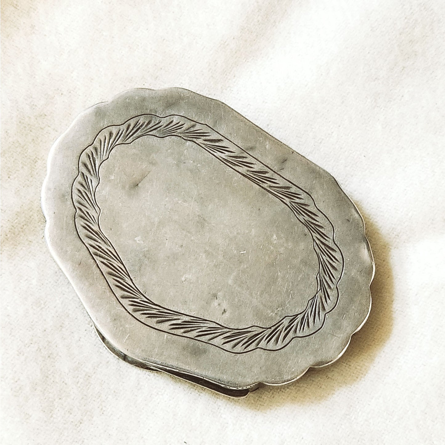 1920s Antique .800  Art Nouveau Silver Compact with Mirror