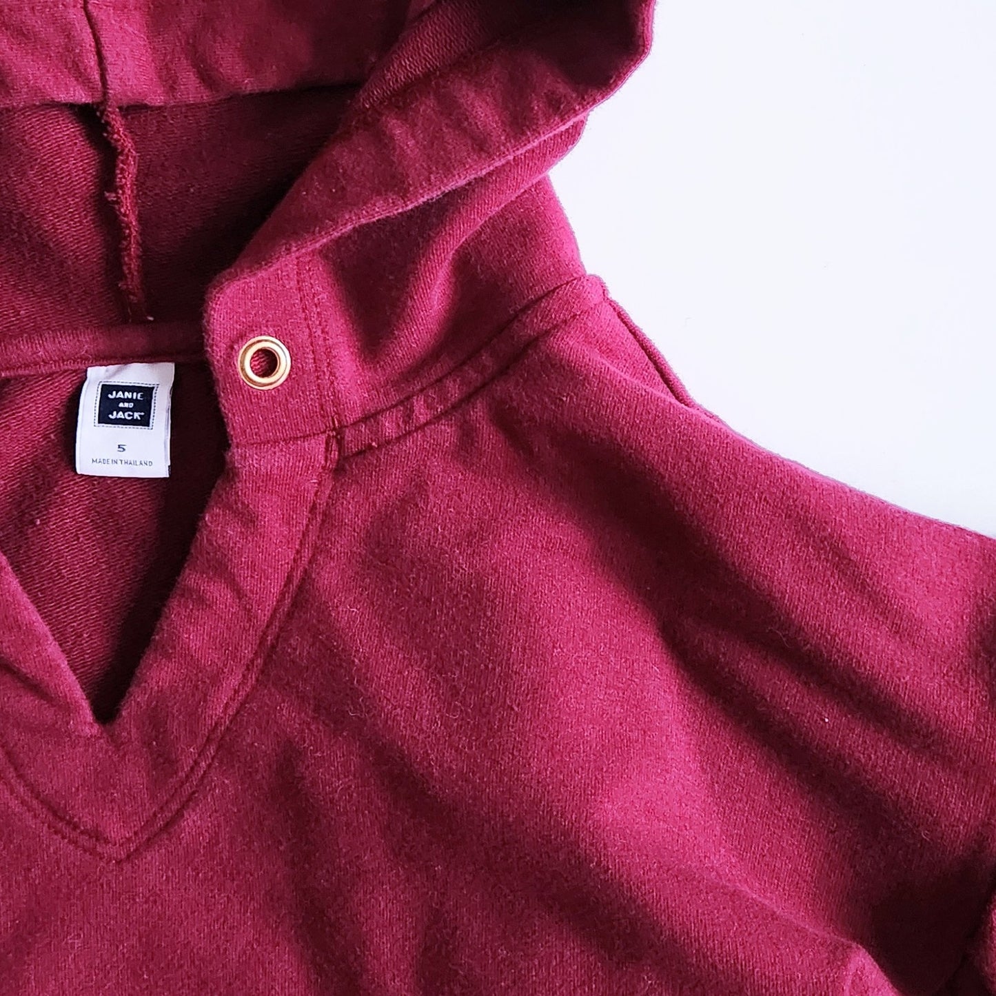 Janie and Jack Girls Burgundy Hooded Dress | French Terry Drop Waist Ruffle Sleeve | Size 5