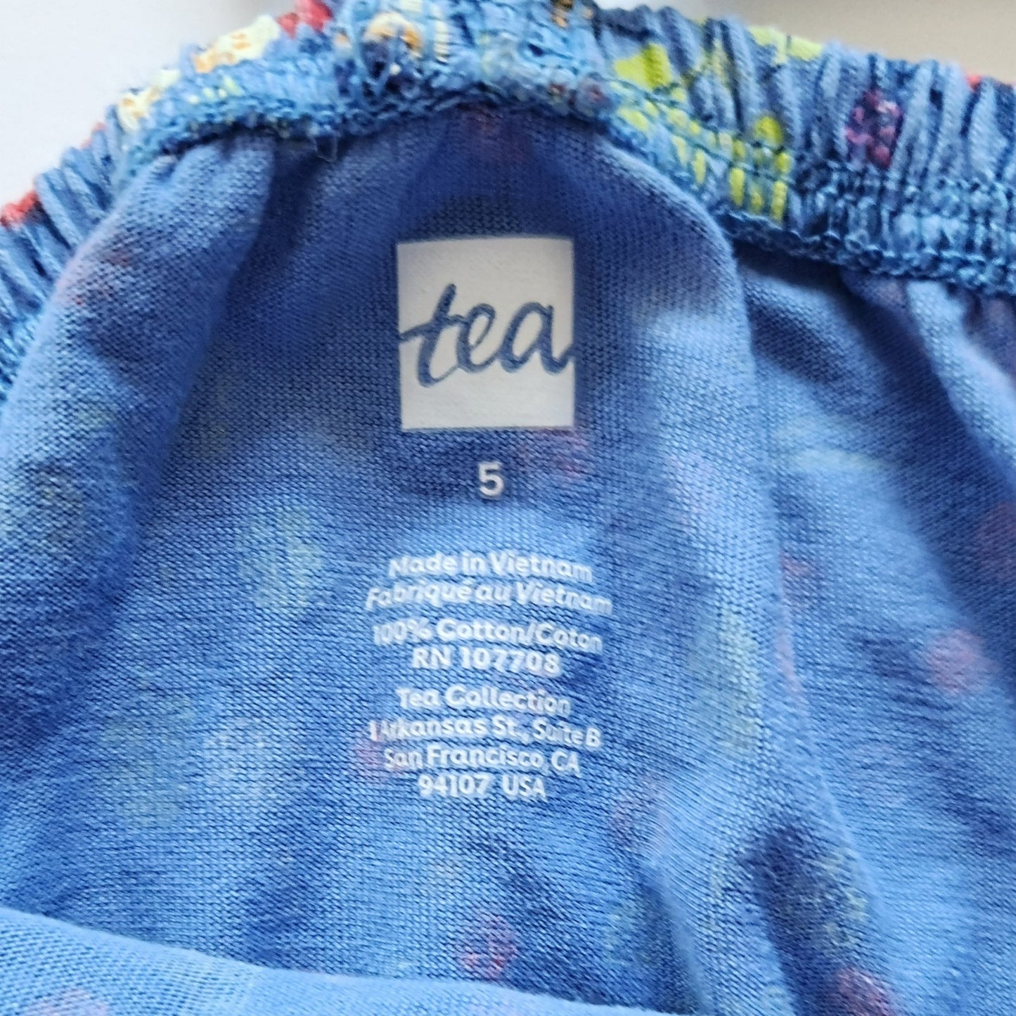 Tea Collection Girls Blue Cotton Floral Ruffle Strap Romper Jumper | Size 5