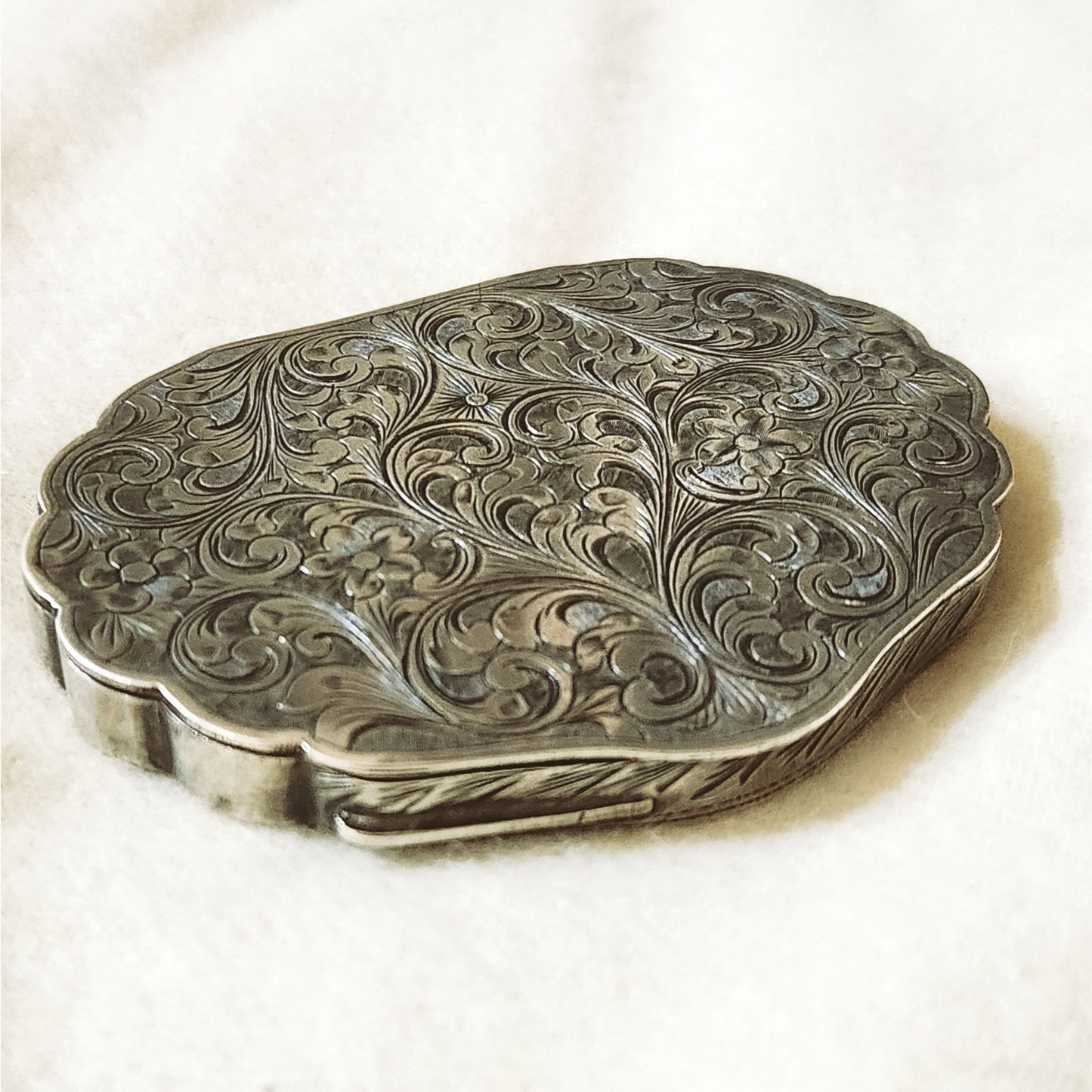 1920s Antique .800  Art Nouveau Silver Compact with Mirror