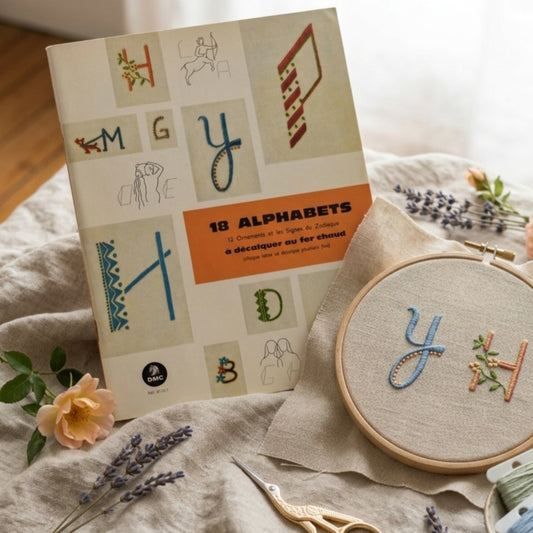 Vintage 18 Alphabets Iron On Transfer Patterns | DMC French Embroidery Book