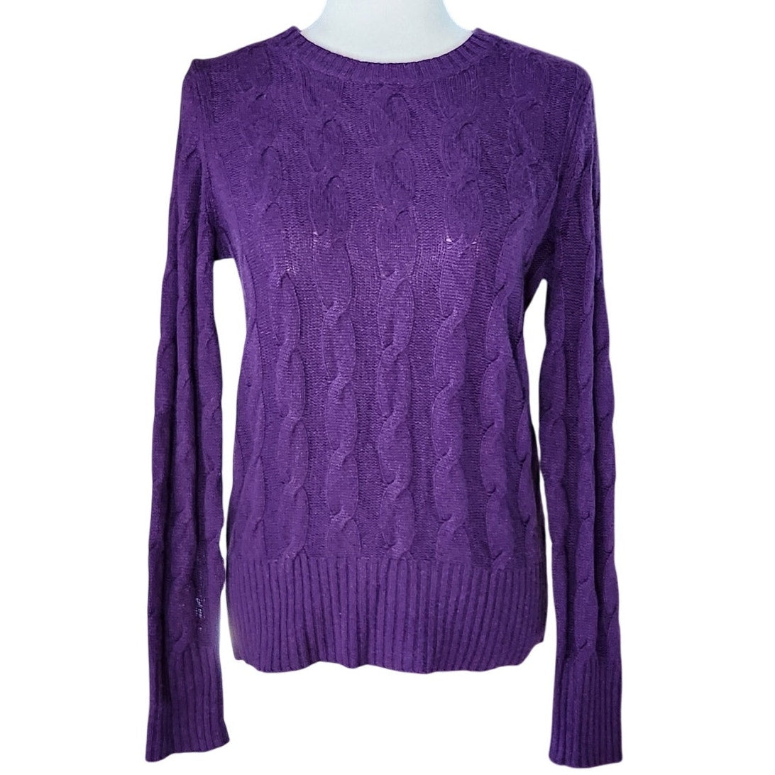 100% Cashmere Purple Cable Knit Sweater | Women's M