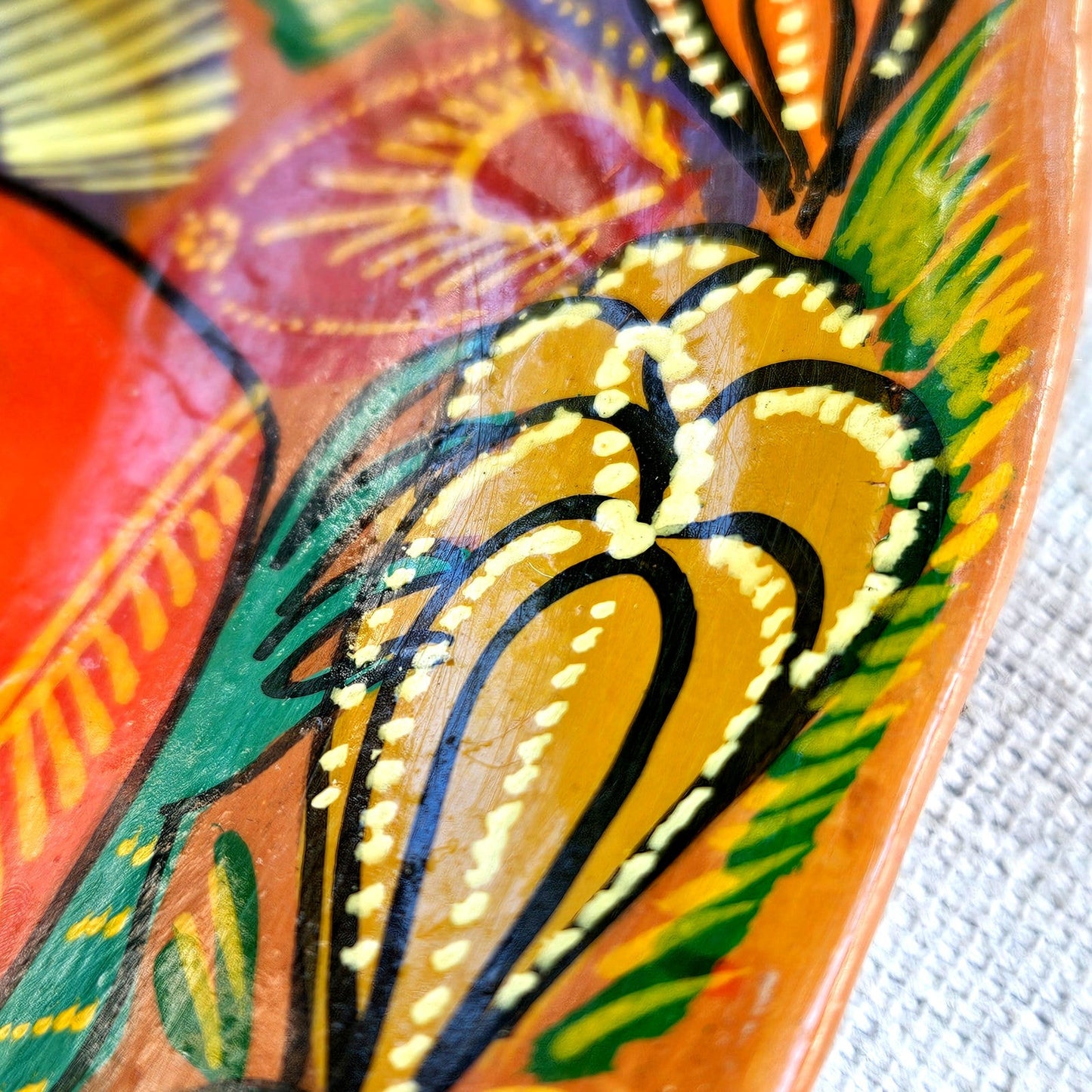 1980s Hand Painted Folk Art Terracotta Fish Tray Wall Plaque