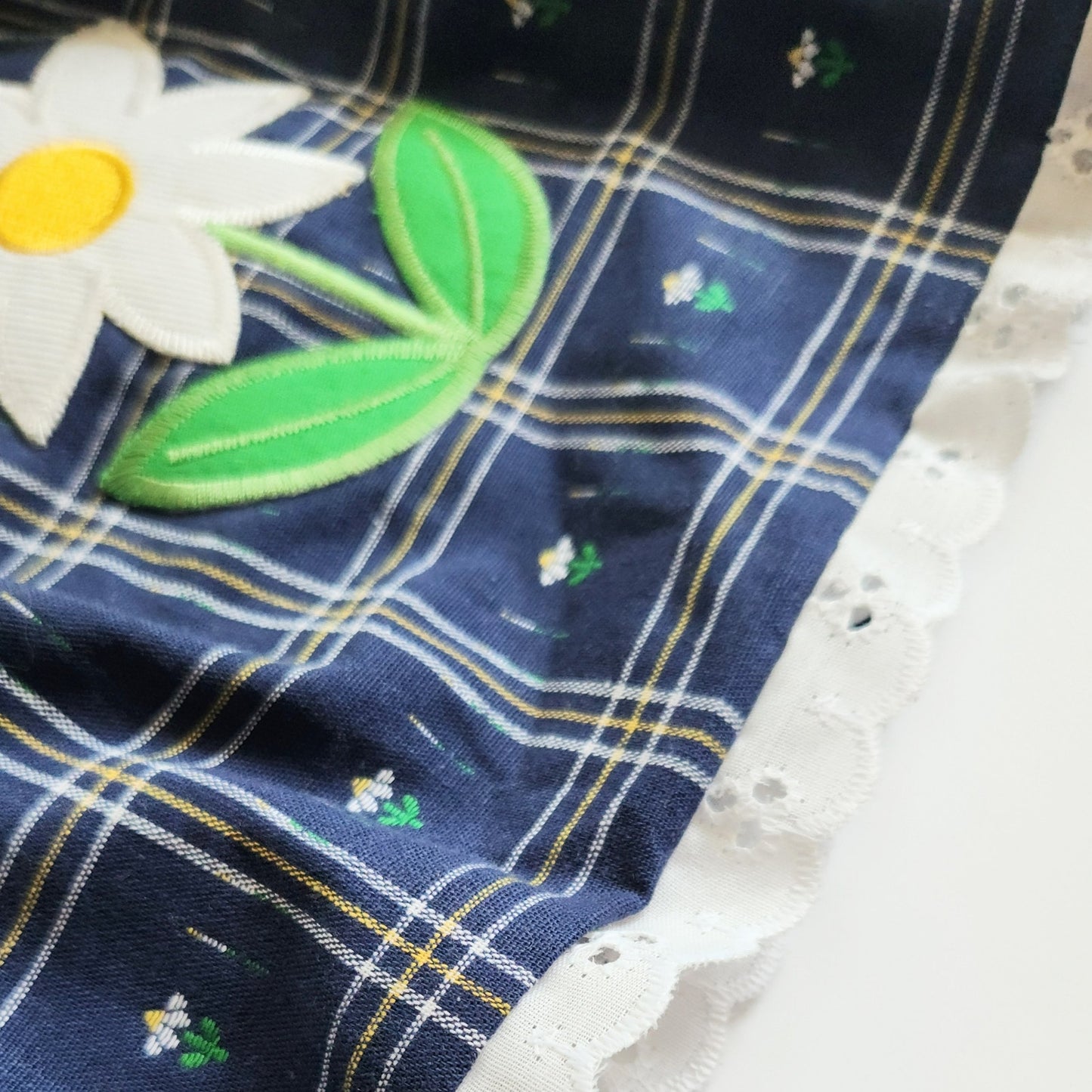 Vintage 1980s Good Lad Daisy & Bumblebee Jumper Dress | Baby Girl 18 Months | Navy Blue Plaid with Appliqué Flower & 3D Bee | Made in USA | NWT