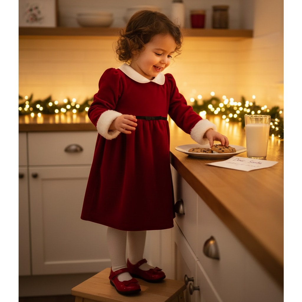 Y2K Red Velvet Christmas Holiday Dress | Faux Fur Cuffs | Baby Girls Size 24M