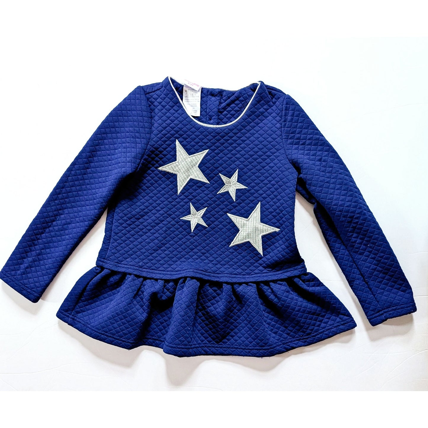 ✨ Nannette Kids Blue Quilted Dress Sparkly Silver Stars Drop Waist | Girls Size 6