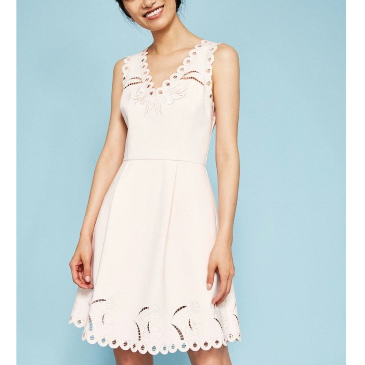 Ted Baker Emalise Pink Sleeveless V-Neck Embroidered Skater Dress Size 2 Women’s Fit & Flare