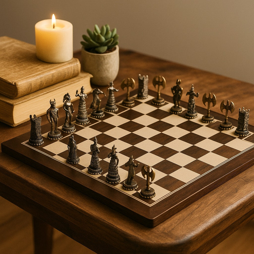 Vintage Forma Greek Mythology Chess Set – Never Opened – Brass & Pewter Pieces 1.5"–2.25" – Collectible Home Display