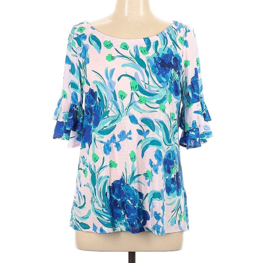 Lilly Pulitzer Women's Lula Top Blue & Pink Tropics Sweet Pea Size Large