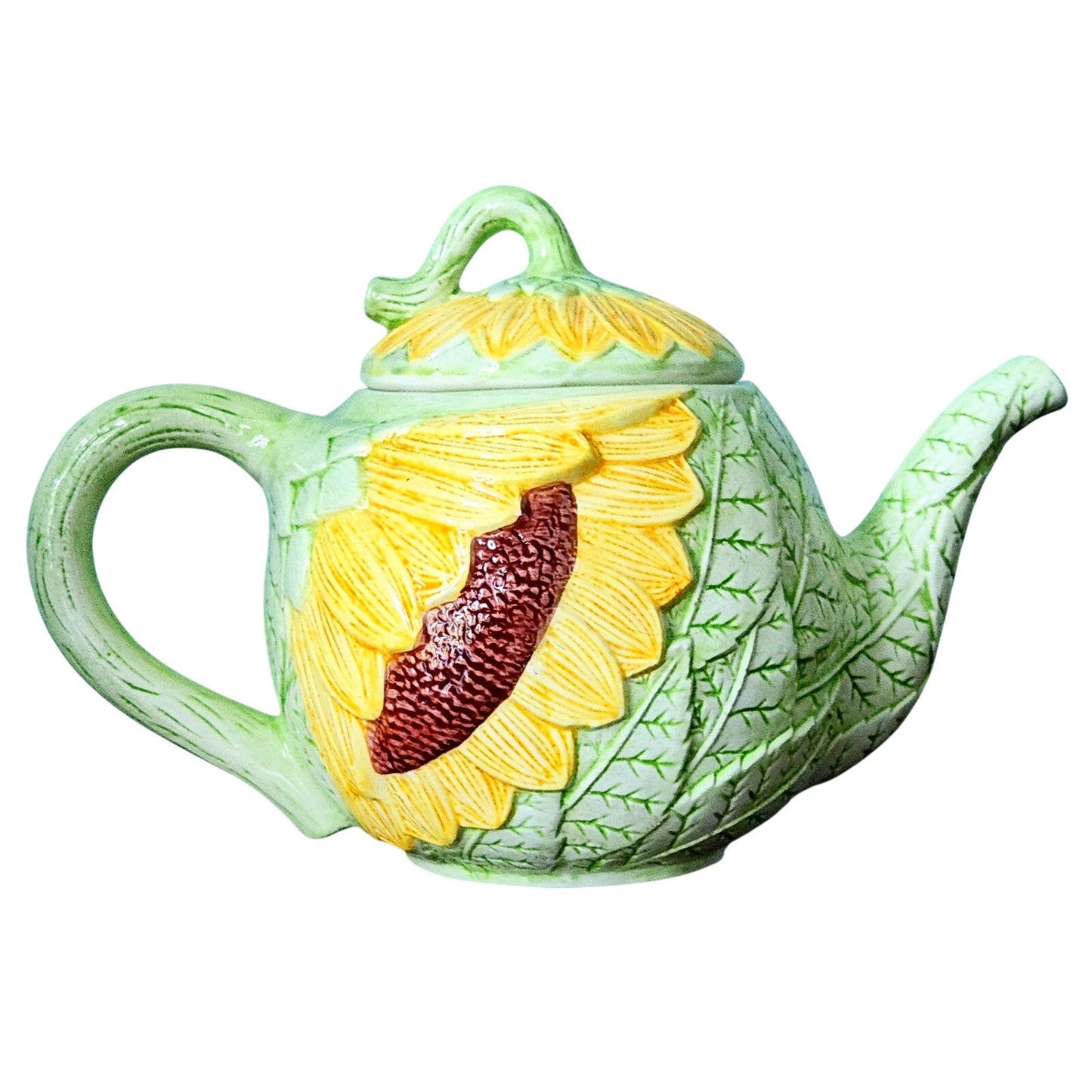 Vintage Seymour Mann Sunflower Teapot | 1991 | Hand Painted Faience Yellow Green Ceramic | Home