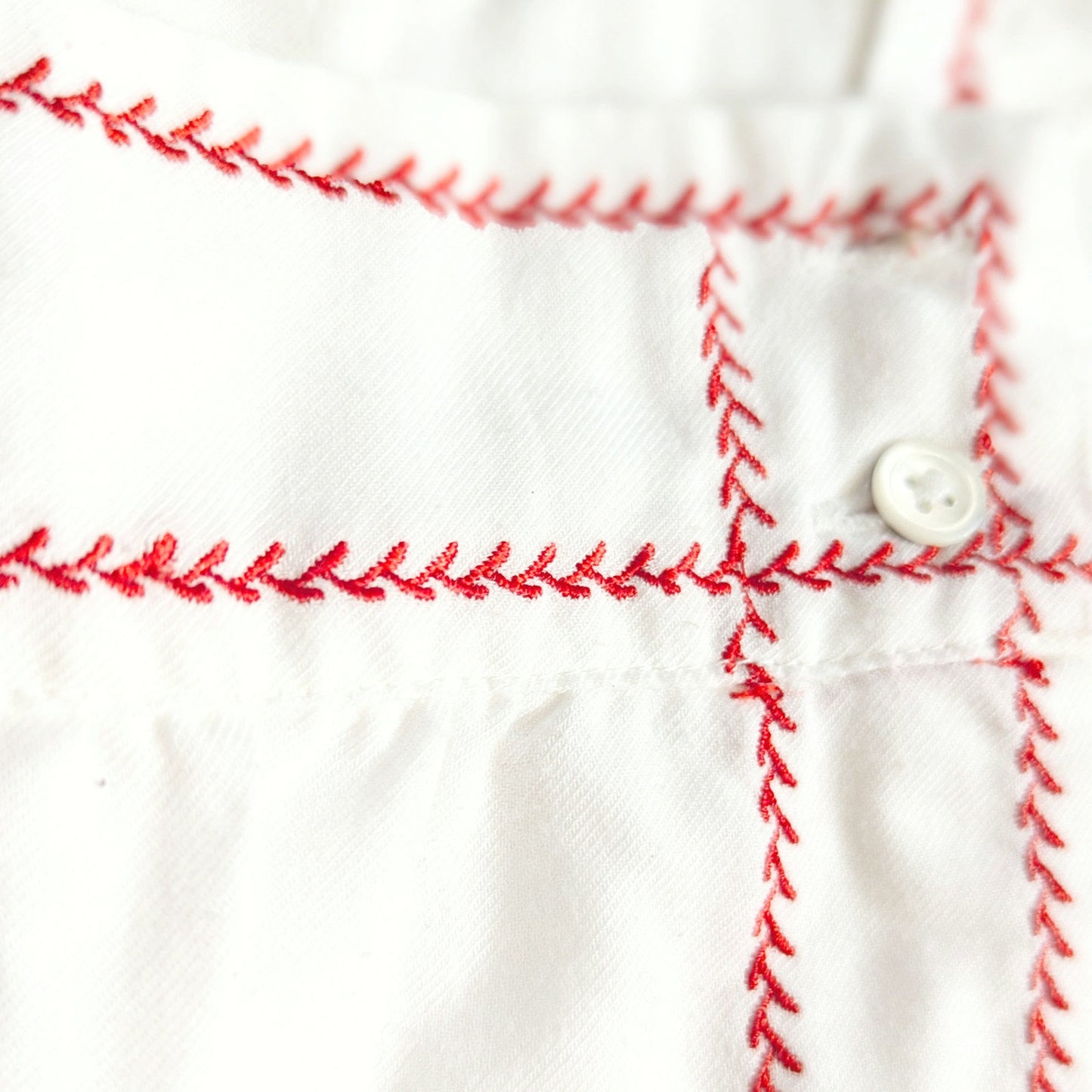 Jacadi White Flannel Long Sleeve Blouse Button Up Red Vine Trim | Girls Size 8 Y