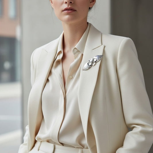 1940s Sterling Silver Dogwood Brooch | Handwrought Signed Silver Floral Pin