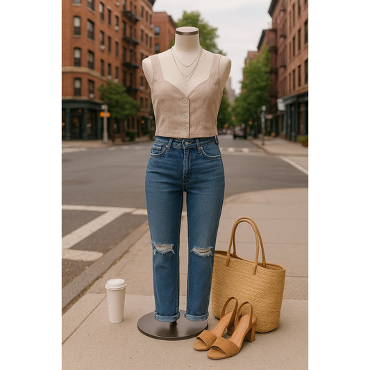 Jason Wu Women's Cropped Button Up Top XS Beige Taupe Crepe Mother of Pearl Buttons NWT