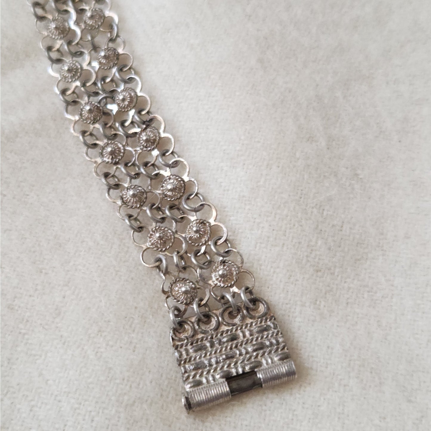 Mid-Century Sterling Silver Filigree Link Bracelet