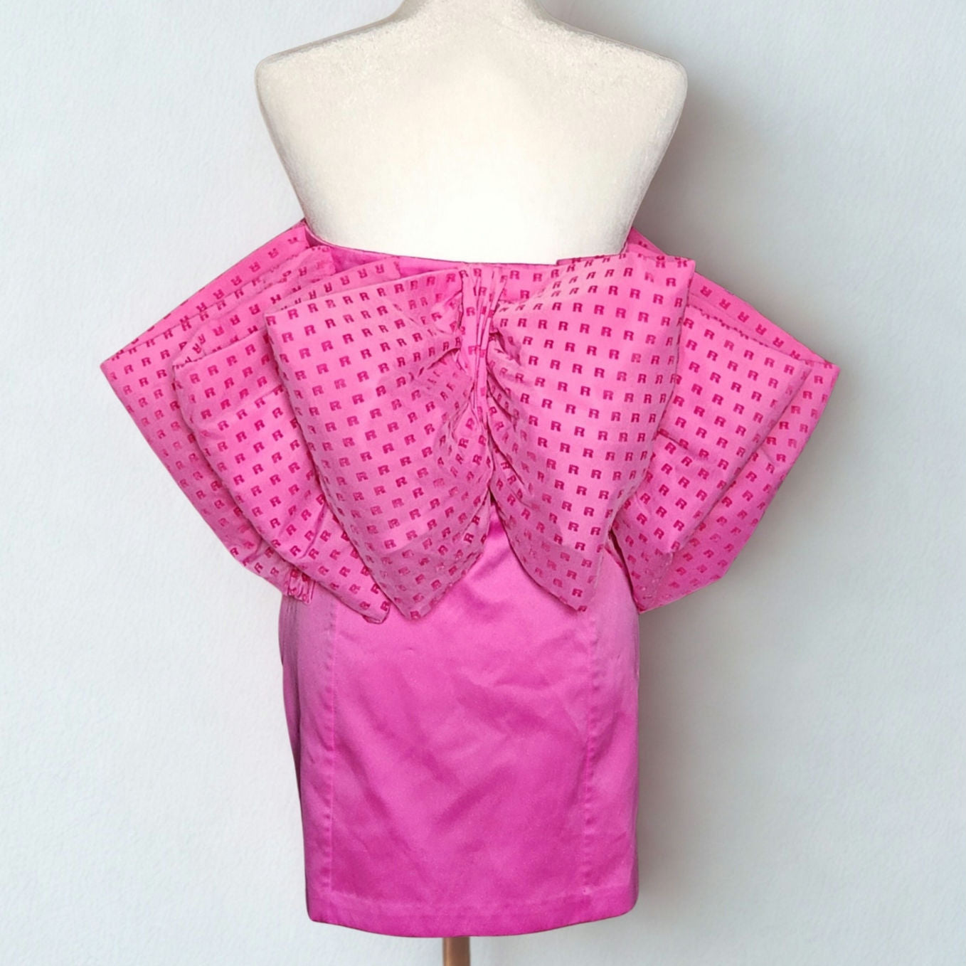💖 ROTATE Birger Christensen Women's Natalie Fuchsia Pink Bow Mini Dress Size 8