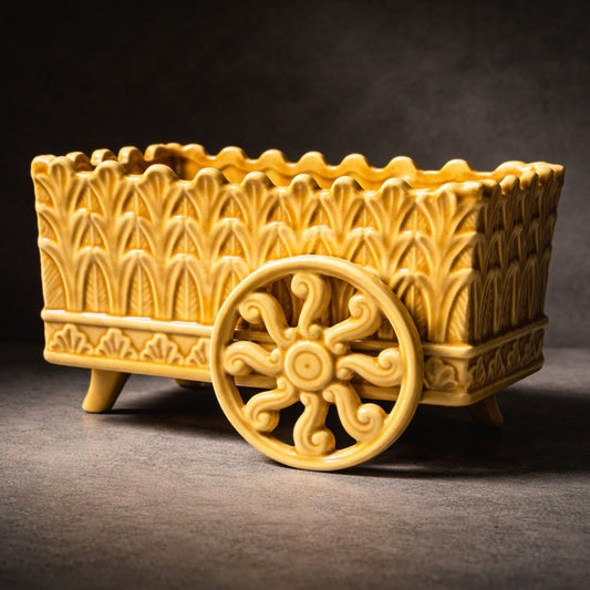 Mid-Century Art Deco Wagon Planter  1940s–1950s Ceramic | Architectural Relief | Honey Glaze