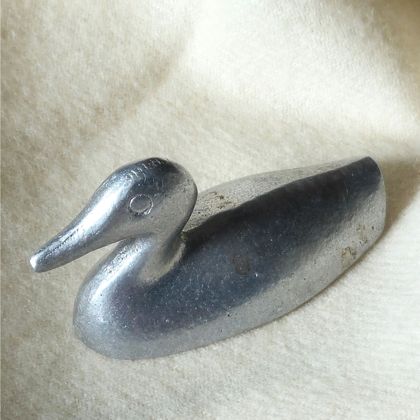 Mini Mid Century Aluminum Duck | 1960s Modernist Silver Sculpture | Tiny Shelf Accent