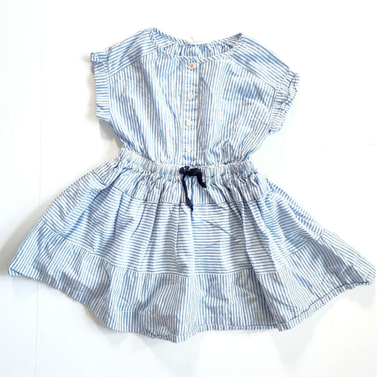 J.Crew Crewcuts Girls Cotton Blue Striped Drawstring Dress Size 4