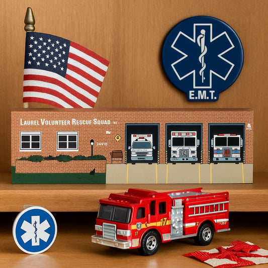 Cat’s Meow Village Laurel Volunteer Rescue Squad 2004 Shelf Sitter – Vintage Fire & Rescue Collectible Maryland | Home Decor