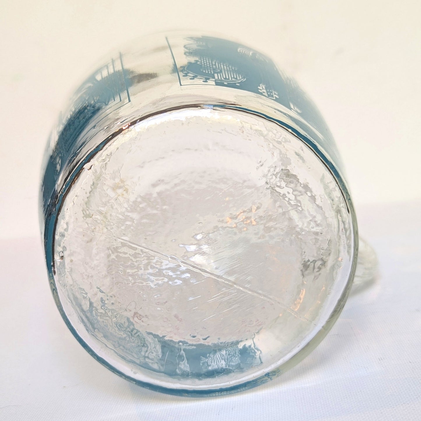 Vintage 1950s Glass Pitcher with Aqua Musical Instruments & Notes – Tall Ice Lip Pitcher – Mid-Century Barware | Home