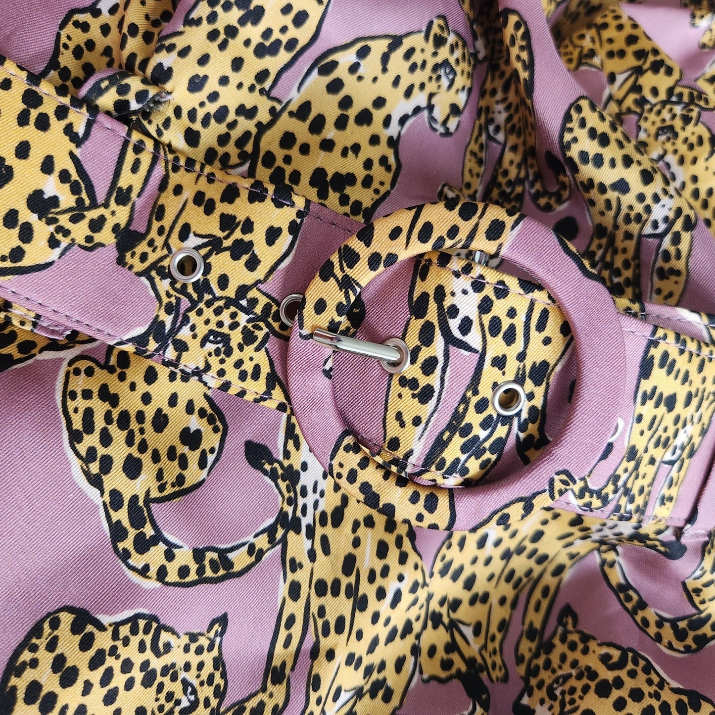 🐆 Lavender Brown Mauve Pink Cheetah Print Mini Belted Dress – Women Size S