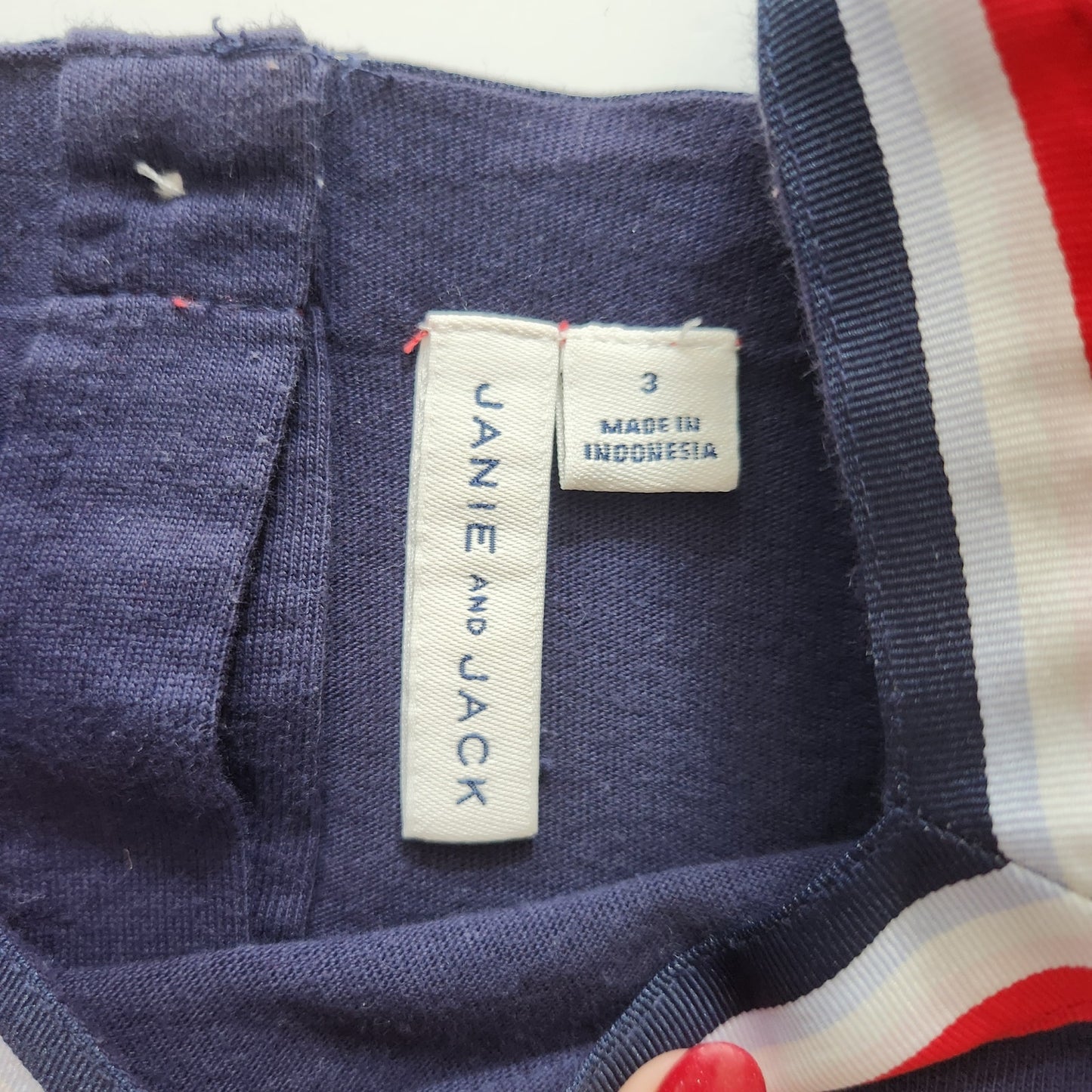 Janie and Jack Navy w/ Red White & Blue Ribbon Flutter Sleeve Girls Top Size 3