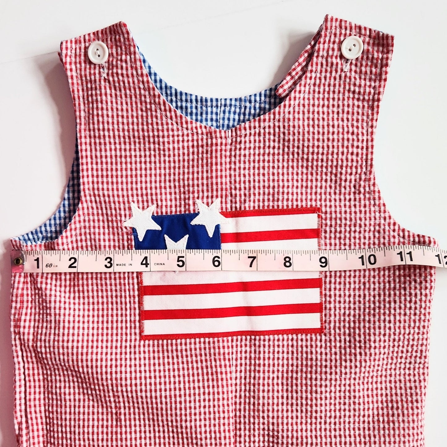 Funtasia! Too Dallas Vintage 90s Lawn Mower & American Flag Reversible Shortalls