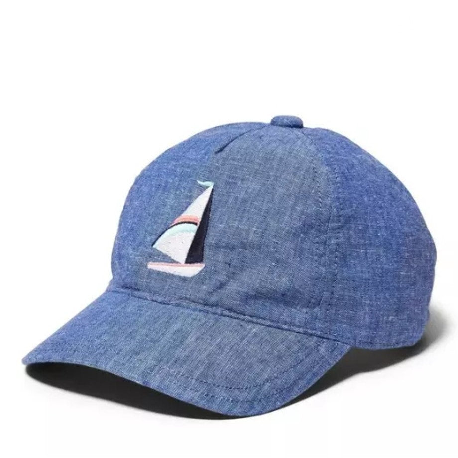 Janie and Jack Heathered Chambray Blue Sailboat Cap Baseball Hat Size 2T to 3