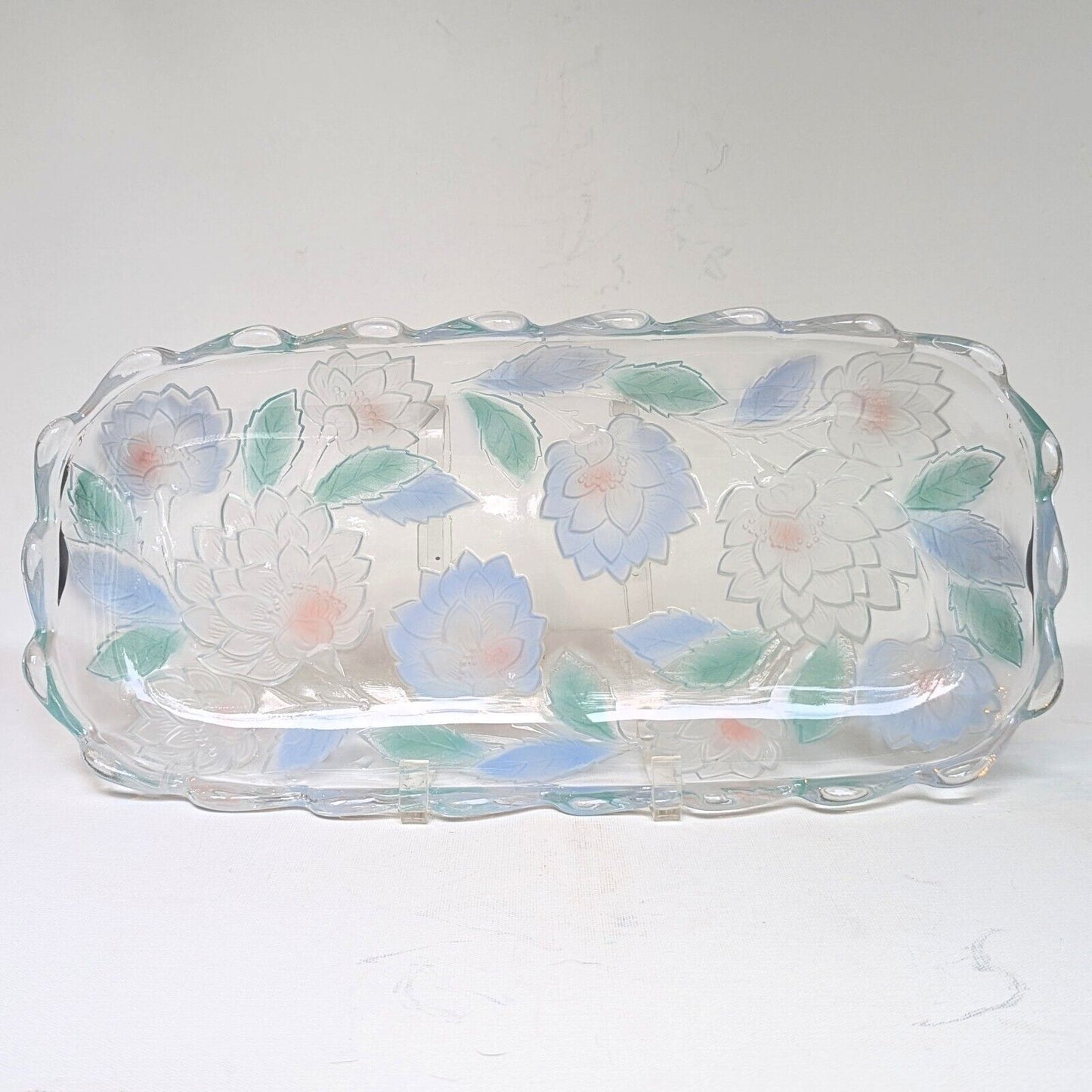 Vintage 1990s Crystal Clear Studios Frosted Pastel Lotus Flower Tray