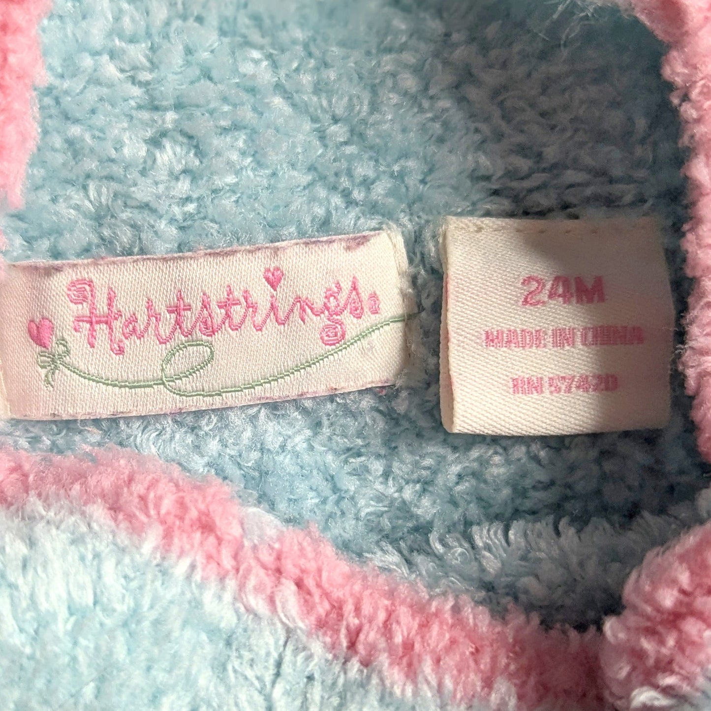 Hartstrings Vintage 1990s Light Blue Chenille Pink Heart Sweater | Baby Size 24M