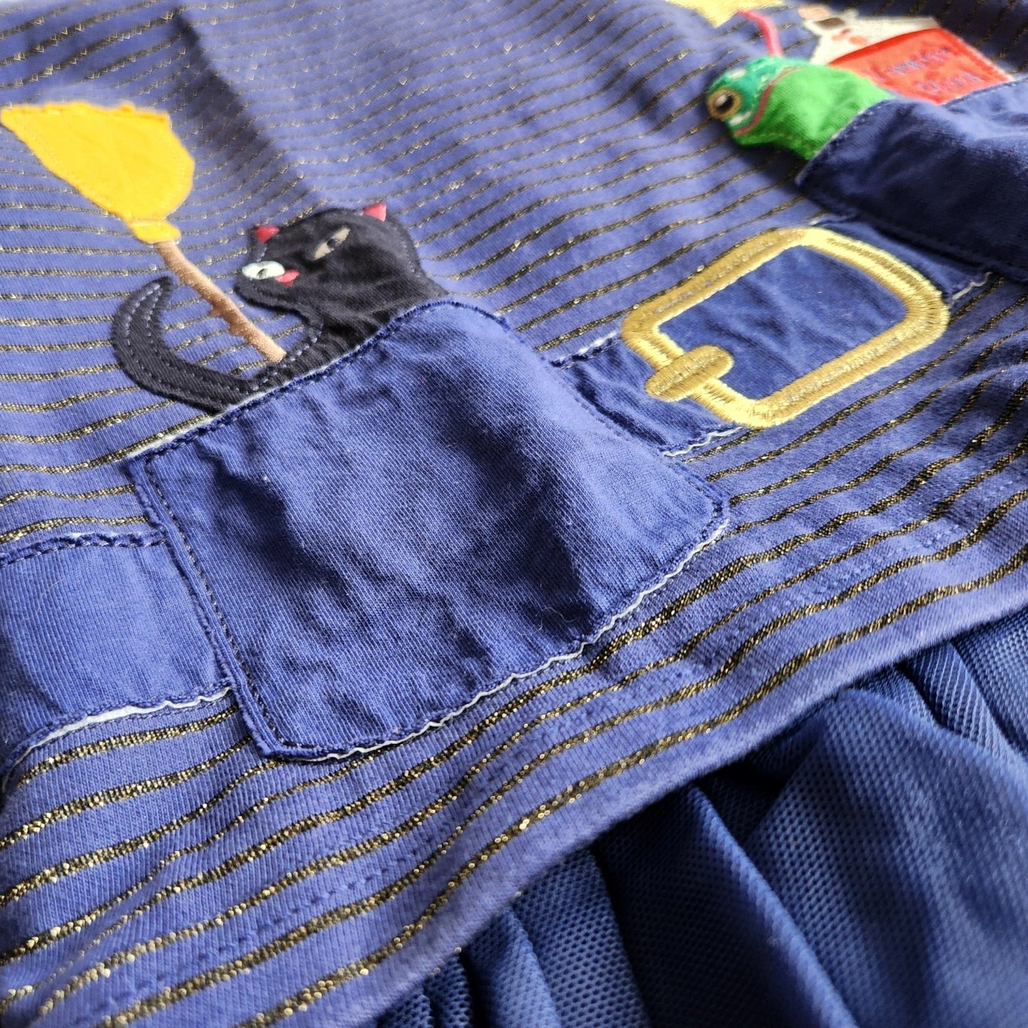 Mini Boden Girls Halloween Witch Dress Tulle Party Starboard Blue Cat Frog Vampire Blood Size 7-8Y