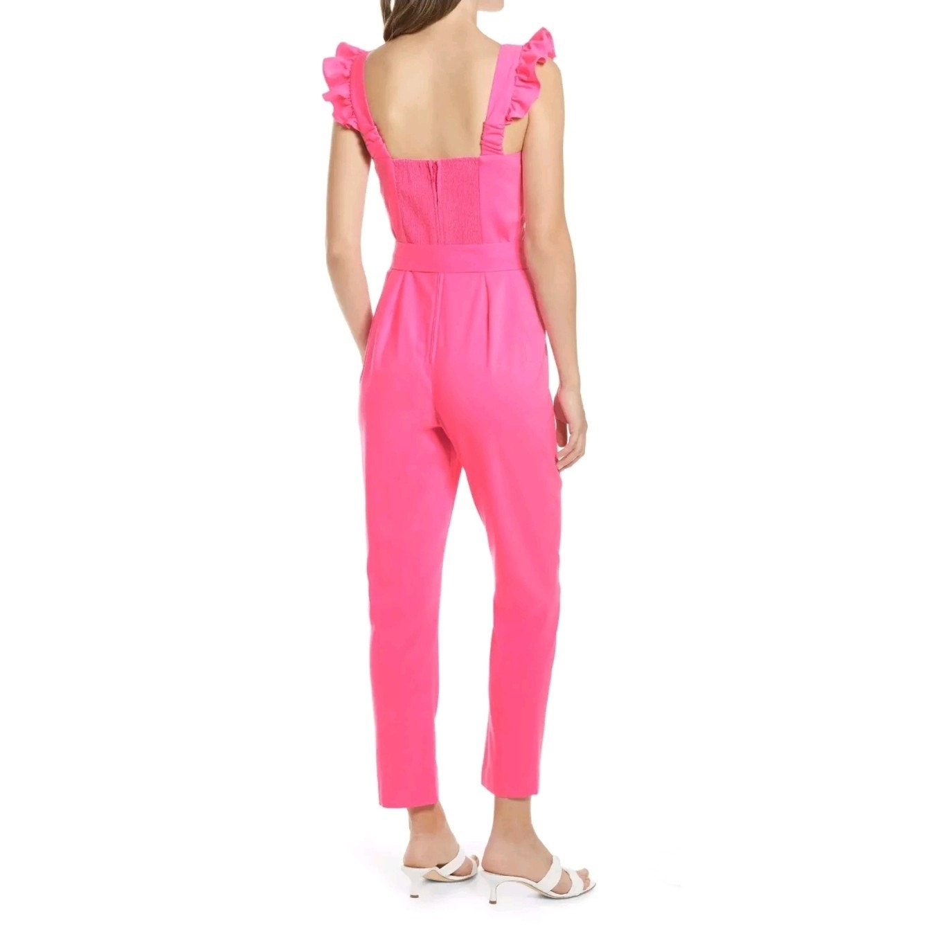 Lilly Pulitzer Women's Eppley Jumpsuit Flutter Sleeve Prosecco Pink | Size 14