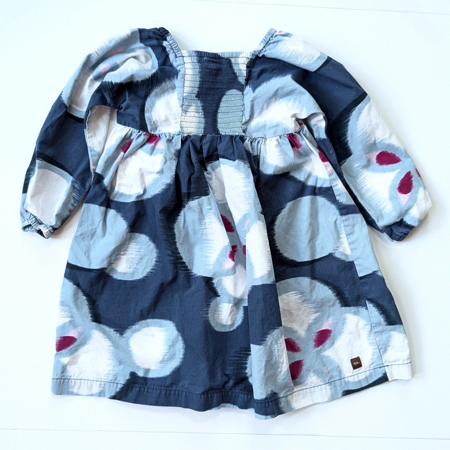 Tea Collection Chiyoku Smocked Dress | Blue Floral Long Sleeve Cotton Poplin | Girls Size 4